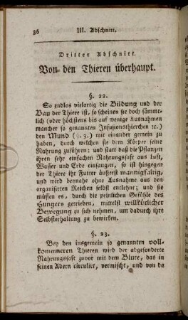 Dritter Abschnitt. Von den Thieren überhaupt