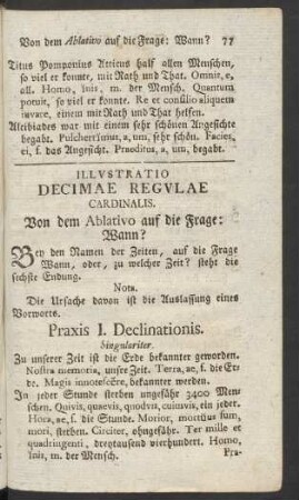 Illustratio Decimae Regulae Cardinalis. Von dem Ablativo auf die Frage: Wann?