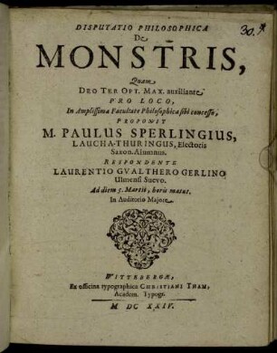 Disputatio Philosophica De Monstris