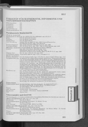 Fakultät für Mathematik, Informatik und Naturwissenschaften