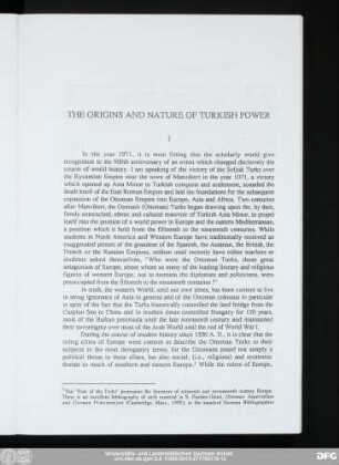 The Origins And Nature Of Turkish Power