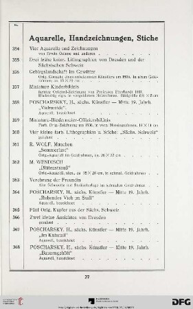 Aquarelle, Handzeichnungen, Stiche (Nr. 354-368)