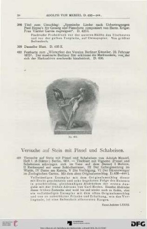 Versuche auf Stein mit Pinsel und Schabeisen (Nr. 401-413)