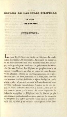 Estado de las islas Filipinas en 1842. Industria