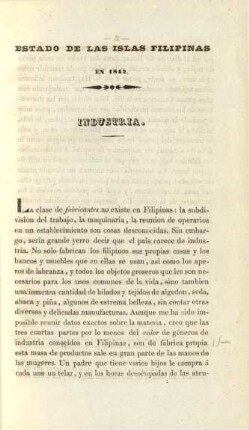 Estado de las islas Filipinas en 1842. Industria