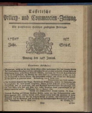 25tes Stueck, Montag den 24ten Junius. 1782