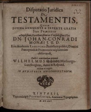 Disputatio Iuridica De Testamentis