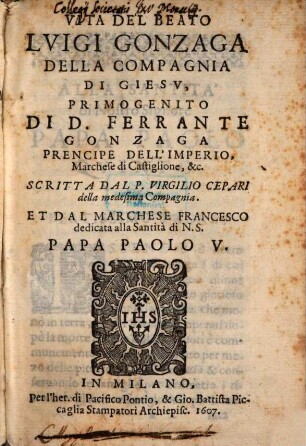 Vita del ... Luigi Aloisio Gonzaga
