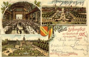 Postkartenalbum mit Motiven von Karlsruhe. "Gruß vom 12. Stiftungsfest der Gesellschaft 'Ulk' Karlsruhe"