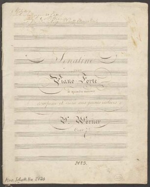 Sonatine, pf 4hands, op. 7, G-Dur - BSB Mus.Schott.Ha 2770 : [title page:] Sonatine // pour // Piano-Forte // à quatre mains // composée et dédiée aux jeunes écoliers // par // V. Wörner // Oeuv. 7|e