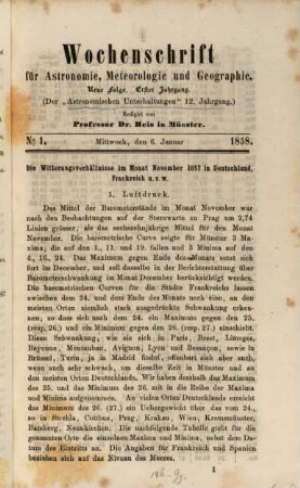 Wochenschrift für Astronomie, Meteorologie und Geographie. 1 = Jg. 12 des Gesamtw. 1858