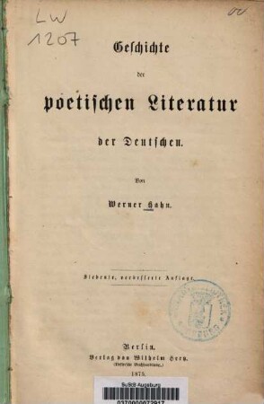 Geschichte der poetischen Literatur der Deutschen