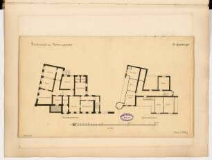 Rathaus, Bonn-Poppelsdorf Monatskonkurrenz Juli 1894: Grundriss Keller, Dachgeschoss 1:150; Maßstabsleiste