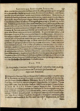 Cap. VII. De Burgundia, Comitatu Montbelgardiensi, Sabandia, Geneva, aliisq[ue] in, & extra Germaniam Provinciis, spectantibus ad Imperium Romanum.