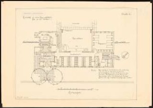 Gymnastikschule am See Monatskonkurrenz Dezember 1932: Grundriss Erdgeschoss 1:100; Maßstabsleiste, Erläuterungstext