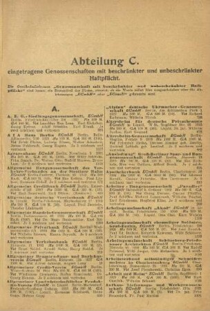 Abteilung C. Eingetragene Genossenschaften mit beschränkter und unbeschränkter Haftpflicht