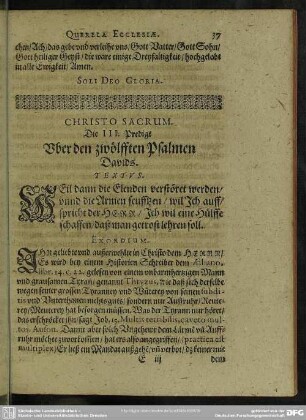 Christo Sacrum. Die III. Predigt Uber den zwölfften Psalmen Davids