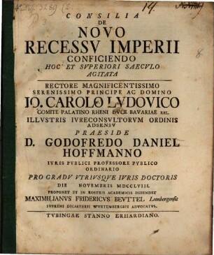 Consilia De Novo Recessu Imperii Conficiendo Hoc Et Superiori Saeculo Agitata