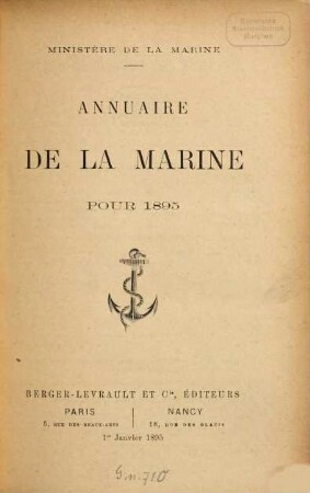 Annuaire de la Marine : pour ... ; réserve. 1895