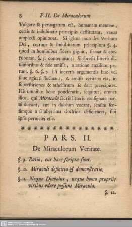 Pars II. De Miraculorum Veritate