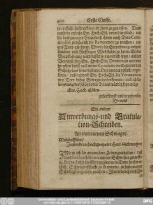 Ein ander Anwerbungs- und Gratulation-Schreiben. An einen neuen Schwager.