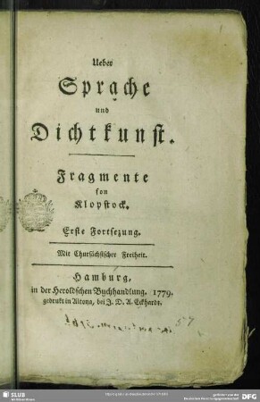 Forts.1: Ueber Sprache und Dichtkunst : Fragmente