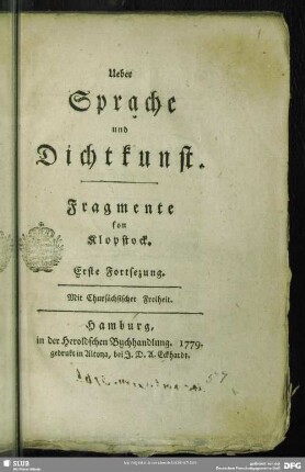 Forts.1: Ueber Sprache und Dichtkunst : Fragmente