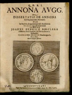 Annona Augg. Sive Dissertatio de Annona sub Imperatoribus Romanis