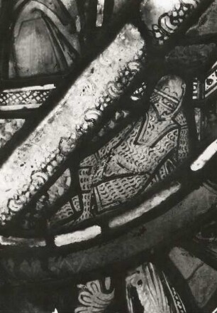 Erfurt. Barfüßerkirche. Chor. Farbige Glasfenster (nach der Restaurierung 1960). Nordostfenster, Mittelbahn, Zeile 11: Auferstehung. Ausschnitt: Kriegsknecht rechts, spätromanisch