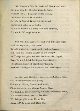 Unserer geliebten Königin Louise Bey ihrem Einzuge in Erlangen am 16ten Junius 1799