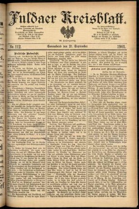 Erste Ausgabe vom Samstag, den 21. September 1901.