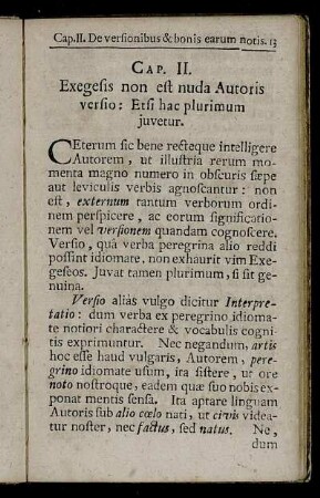 Cap. II. Exegesis non est nuda Autoris versio: Etsi hac plurimum juvetur.