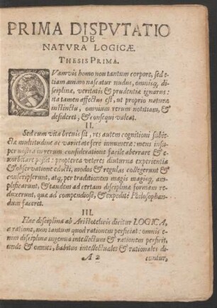 Prima Disputatio De Natura Logicae.