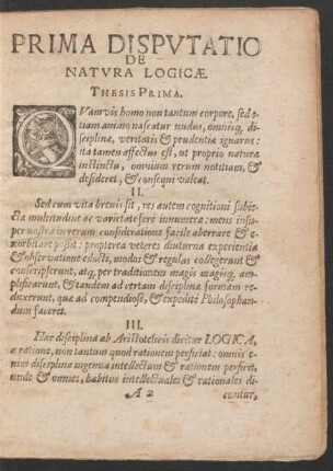 Prima Disputatio De Natura Logicae.