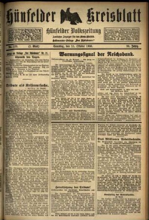 Erste Ausgabe vom Samstag, den 11. Oktober 1930.