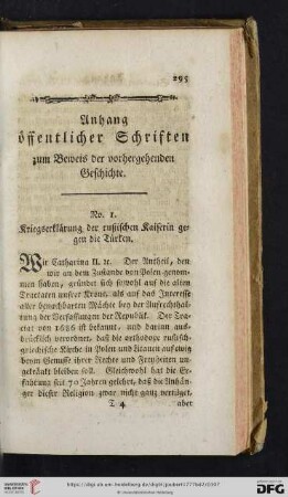 Anhang öffentlicher Schriften zum Beweis der vorhergehenden Geschichte