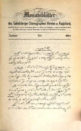 Monatsblätter des Gabelsberger-Stenographen-Vereins in Augsburg : Organ d. Gabelsberger-Stenographen-Vereine in Augsburg u. Stuttgart, 9. 1865