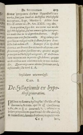 Cap. I. De Syllogismis ex hypothesi generatim.