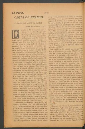 Clemenceau ante la cámara : Carta de Francia
