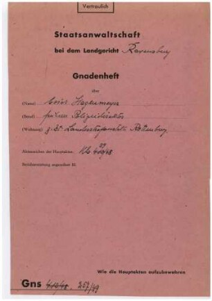 Gnadenakte Erich Hagenmeyer (Gns 257/49)