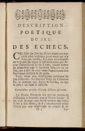 Description Poetique Du Jeu Des Echecs