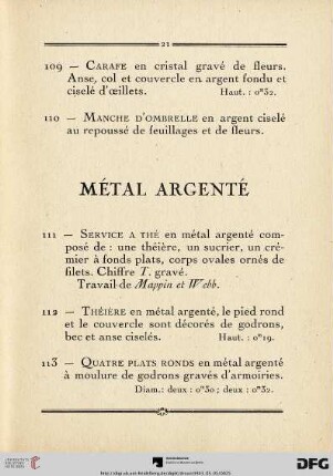 Métal argenté (Nr. 111-130)