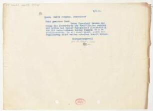 Brief an Fritz Jürgens : 09.03.1911