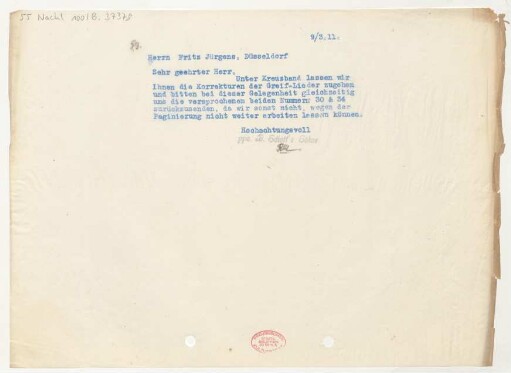 Brief an Fritz Jürgens : 09.03.1911