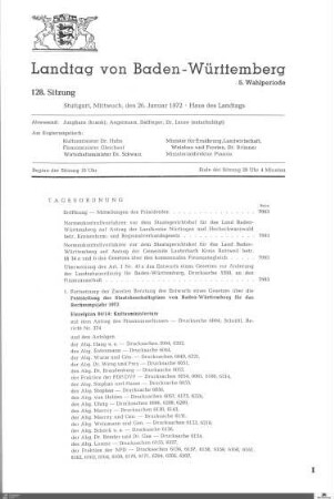 128. Sitzung, Stuttgart, 26.1.1972