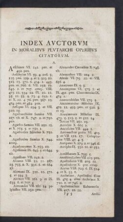 Index Auctorum in Moralibus Plutarchi Operibus Citatorum.