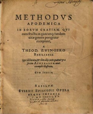Methodus apodemica in eorum gratiam, qui cum fructu in quocunq[ue] tandem vitae genere peregrinari cupiunt