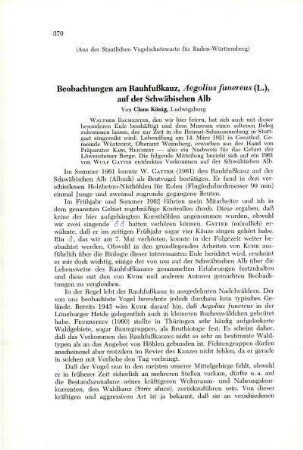 Beobachtungen am Rauhfußkauz, Aegolius funereus (L.), auf der Schwäbischen Alb