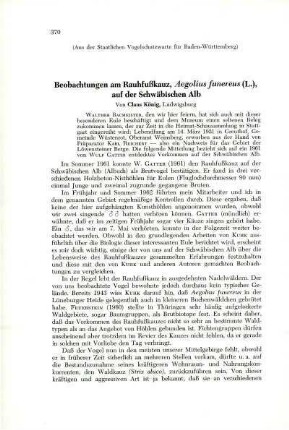 Beobachtungen am Rauhfußkauz, Aegolius funereus (L.), auf der Schwäbischen Alb