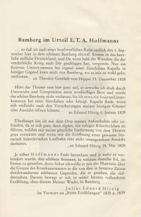 Bamberg im Urteil E.T.A. Hoffmanns